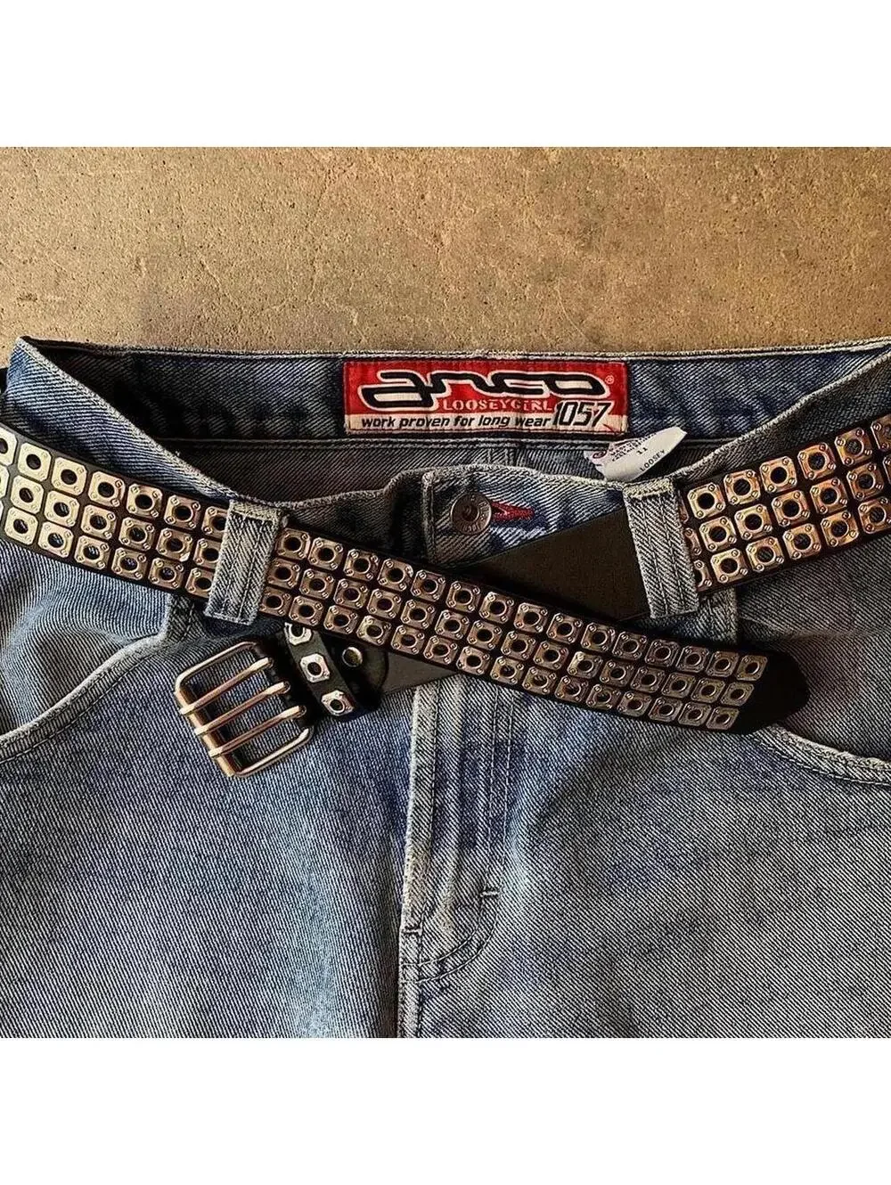 Cyber Grunge y2k 2000s vintage style light silver studded belt. Nice quality